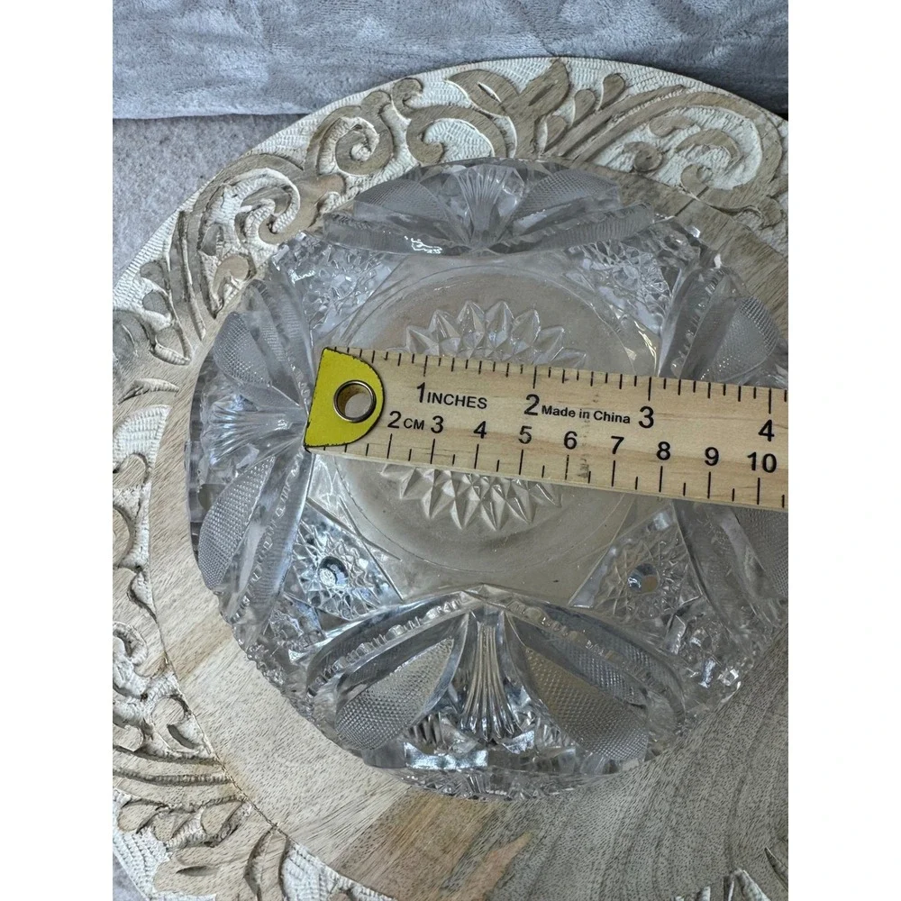 Vintage Cut Glass Hobstar Bowl Sawtooth Rim Crystal Centerpiece 8 Inch Round‎